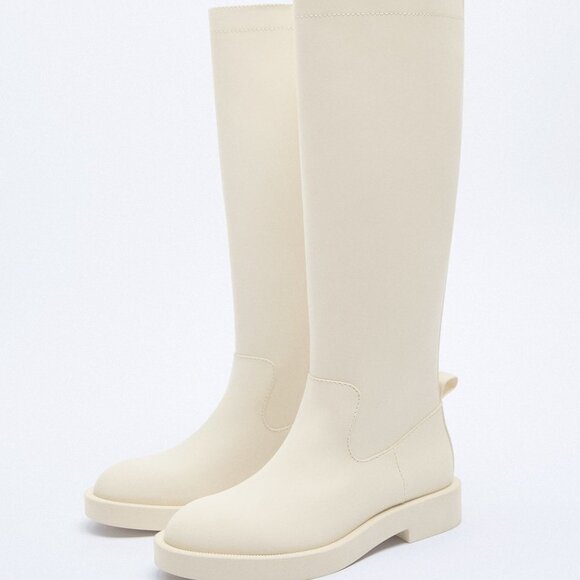 ZARA RUBBERIZED KNEE HIGH BOOTS ECRU - Picture 5 of 9